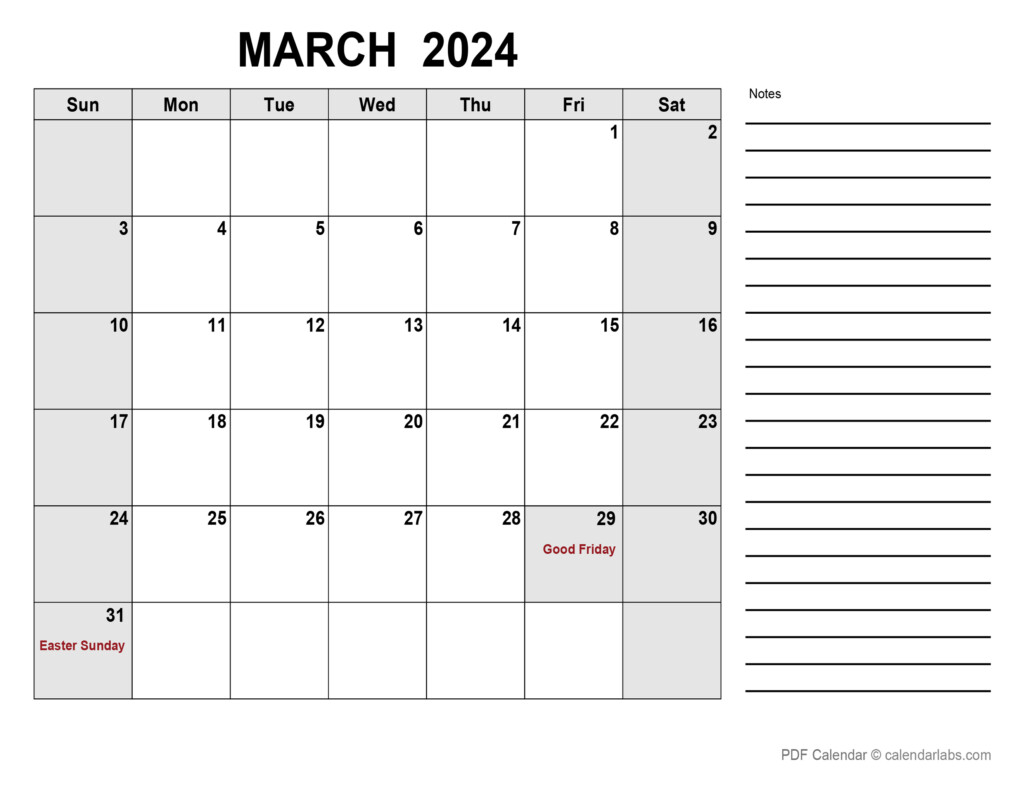 March 2024 Calendar Editable