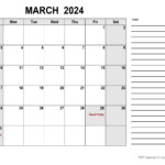 March 2024 Calendar Editable