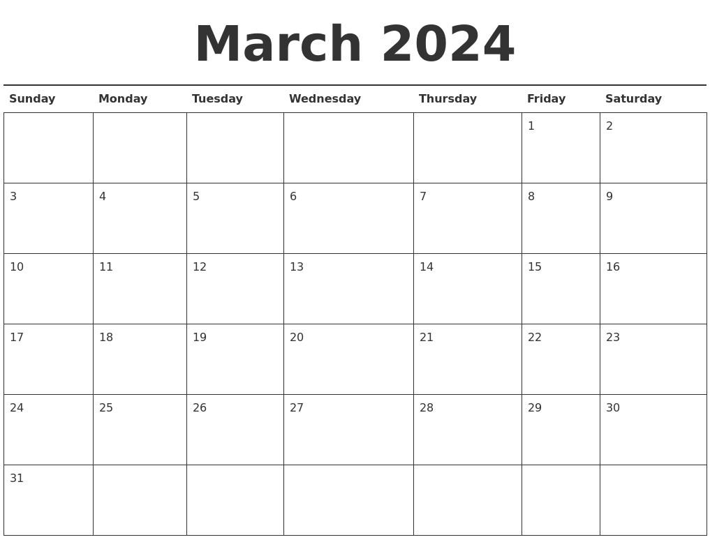Calendar Of March 2024