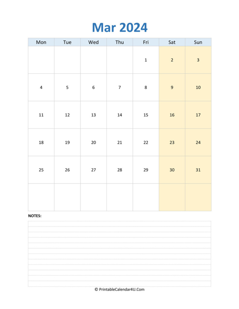 March 2024 Calendar Editable