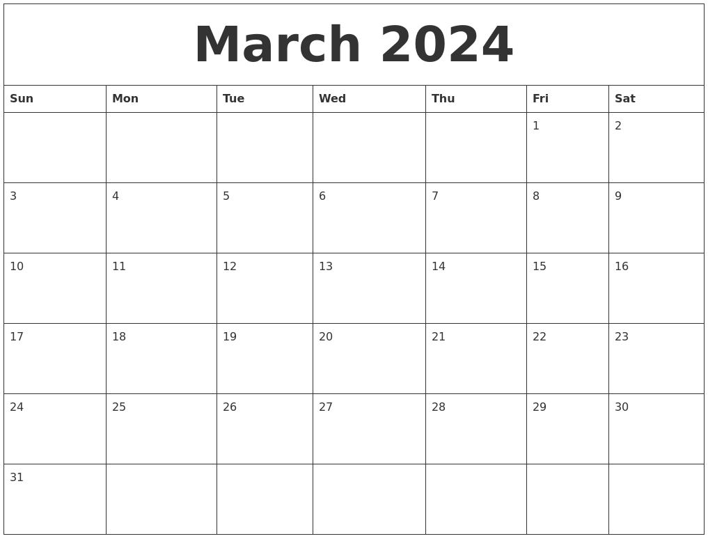 March 2024 Printable Calendar Pdf