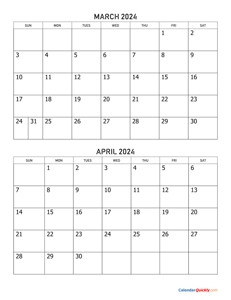 March - April 2024 Calendar