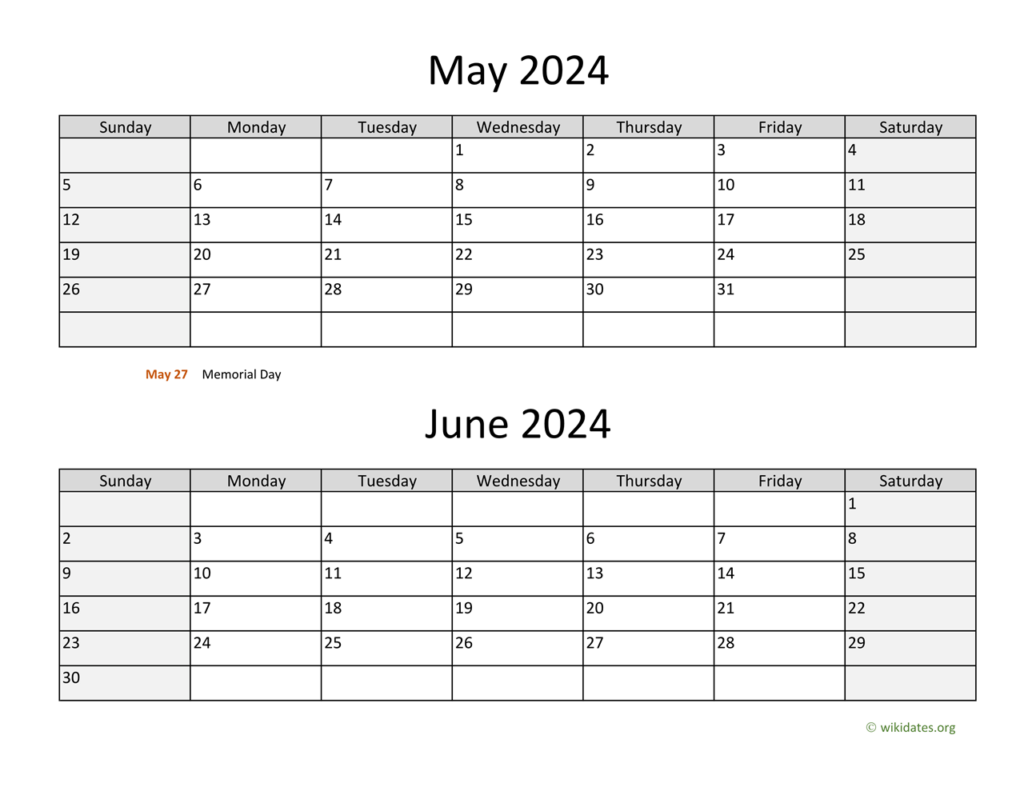 May And June 2024 Calendar