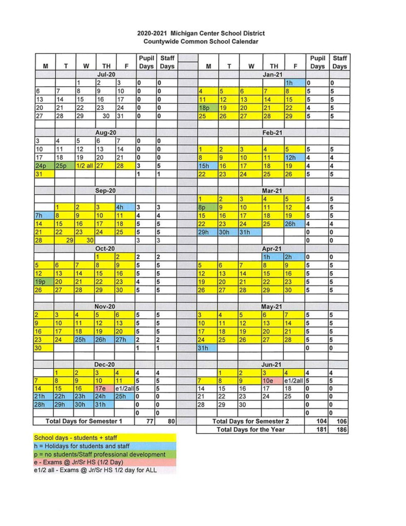 Michigan State Calendar 2021-2024