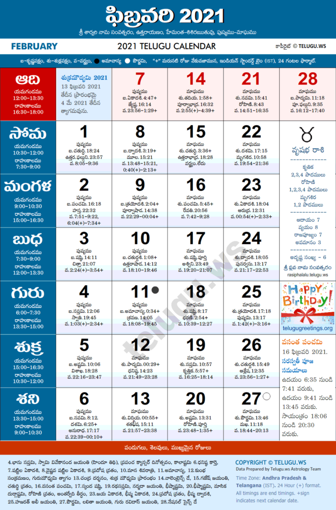 Telugu Calendar 2024 February