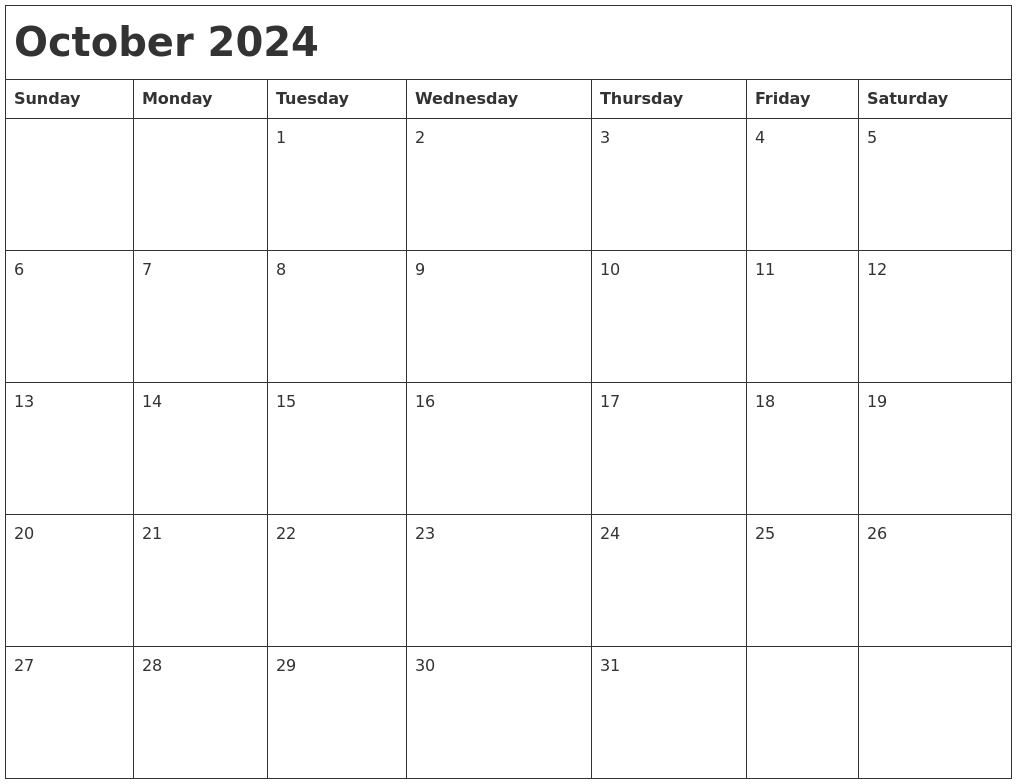 Oct Calendar 2024