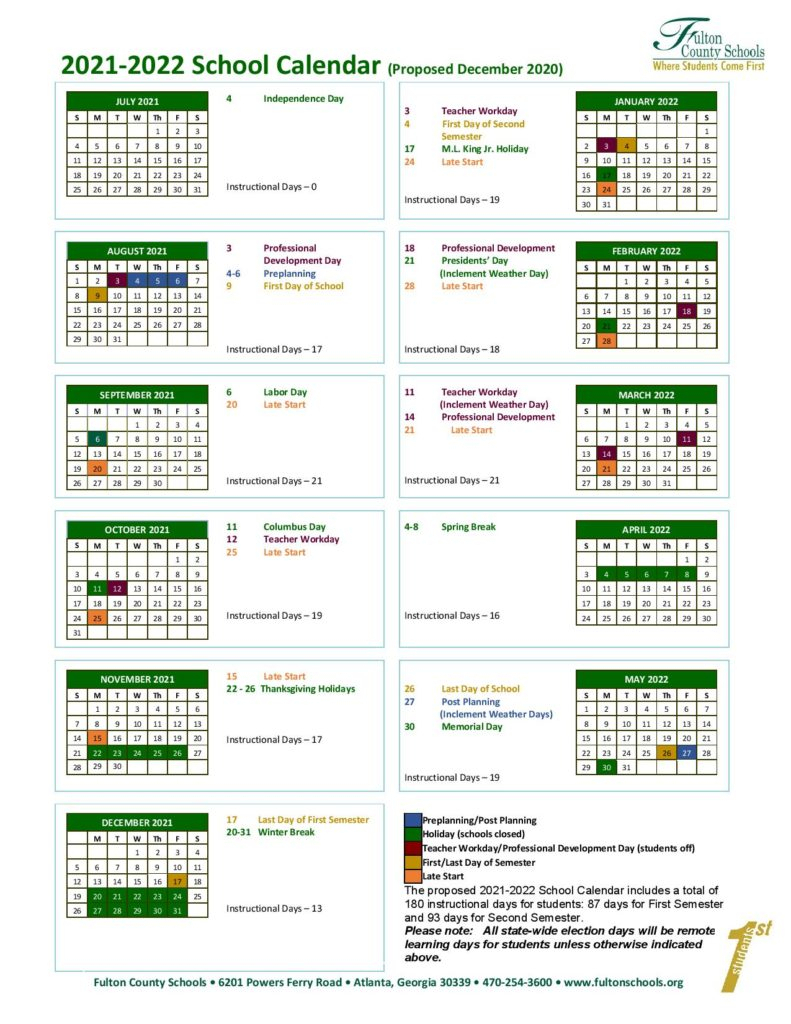 Fulton County School Calendar 2021 To 2024