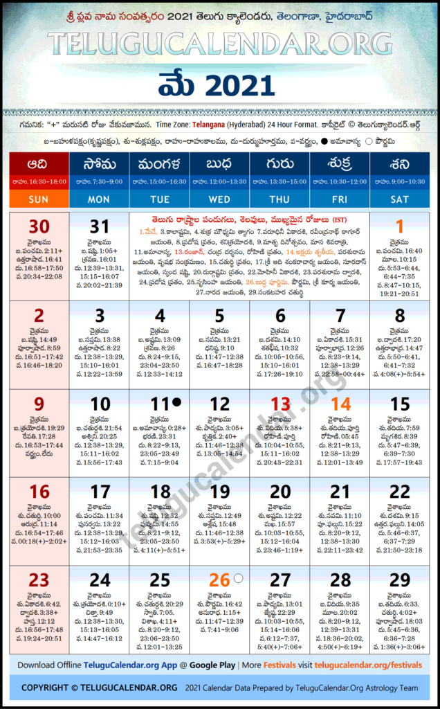 Telugu Calendar 2024 May