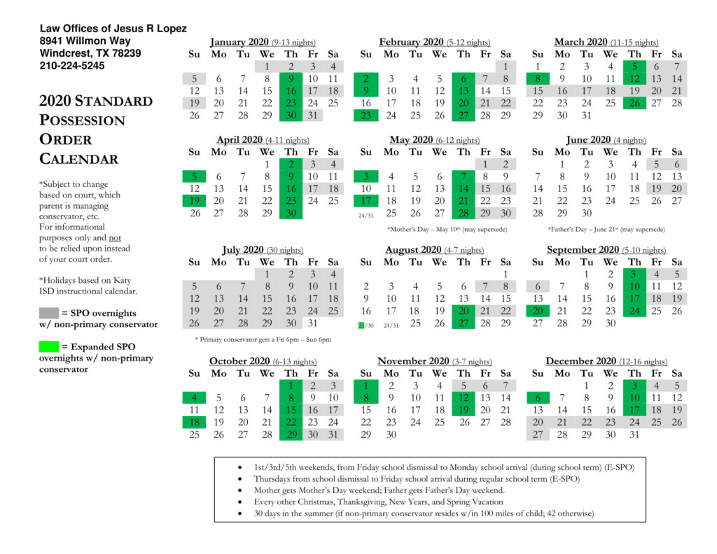 Texas Custody Calendar 2024