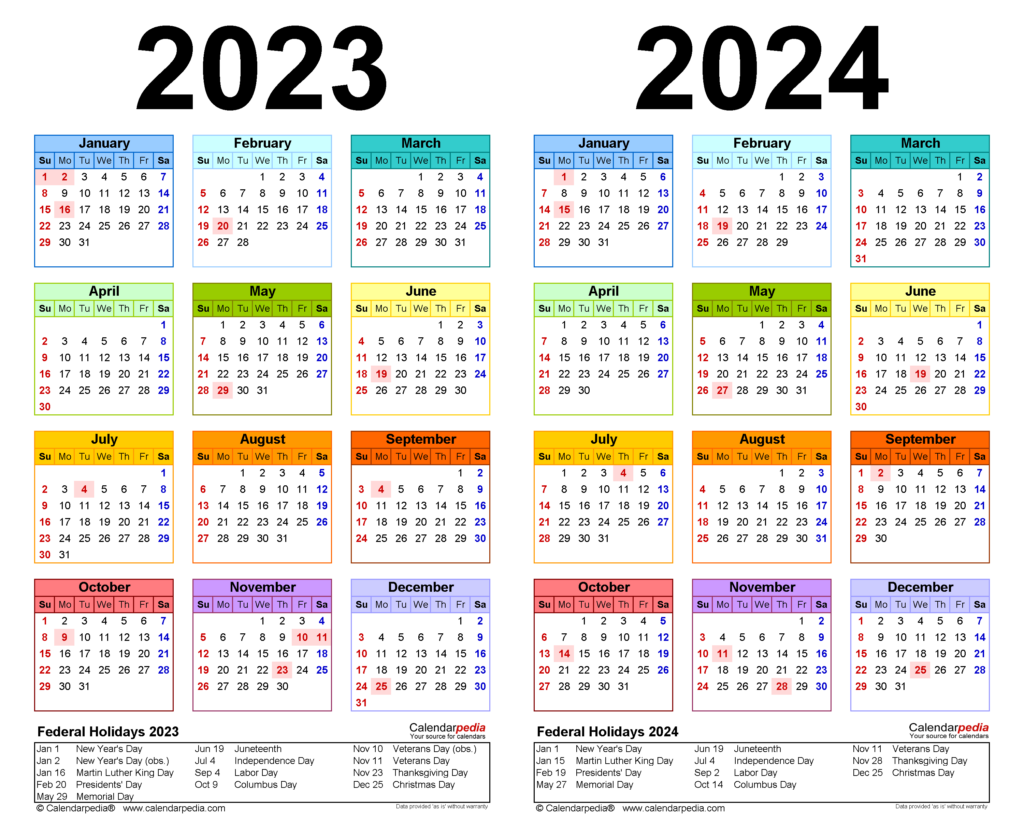 2024 And 2023 Calendar Printable