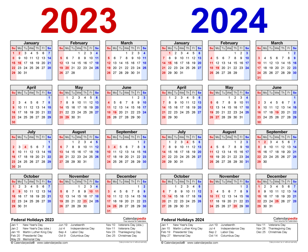 Calendar 2024-2023