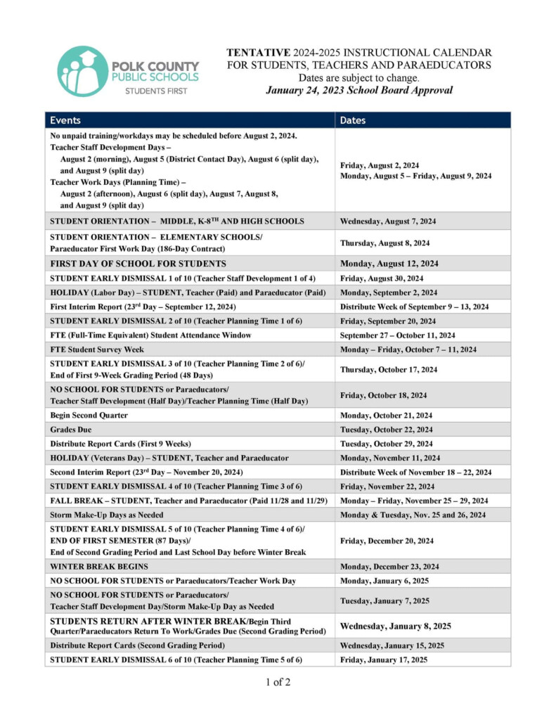 Polk County School Calendar 2024 25