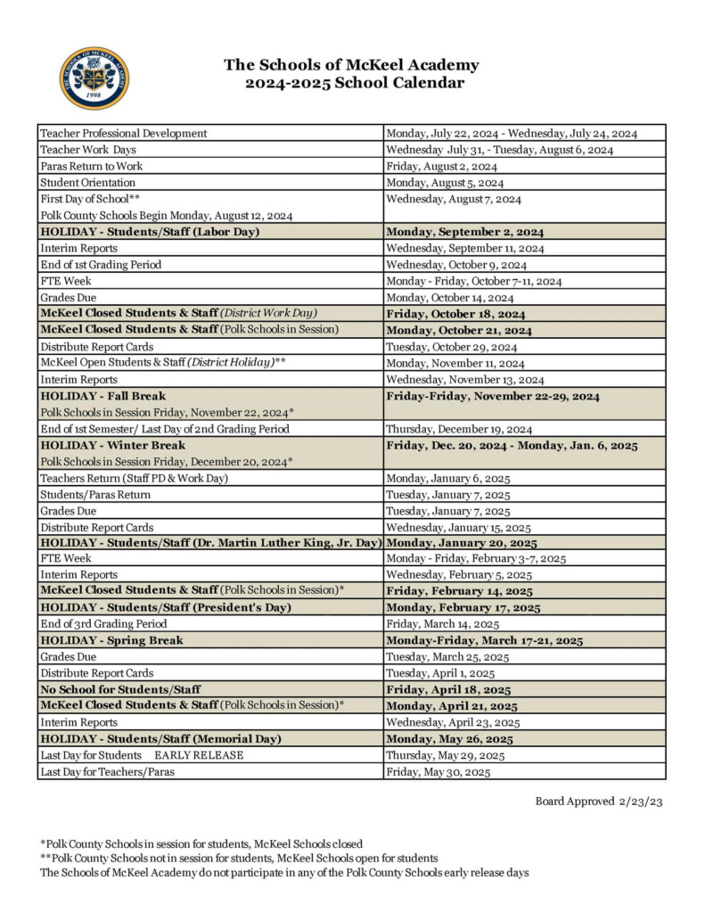 Polk County School Calendar 2024 25