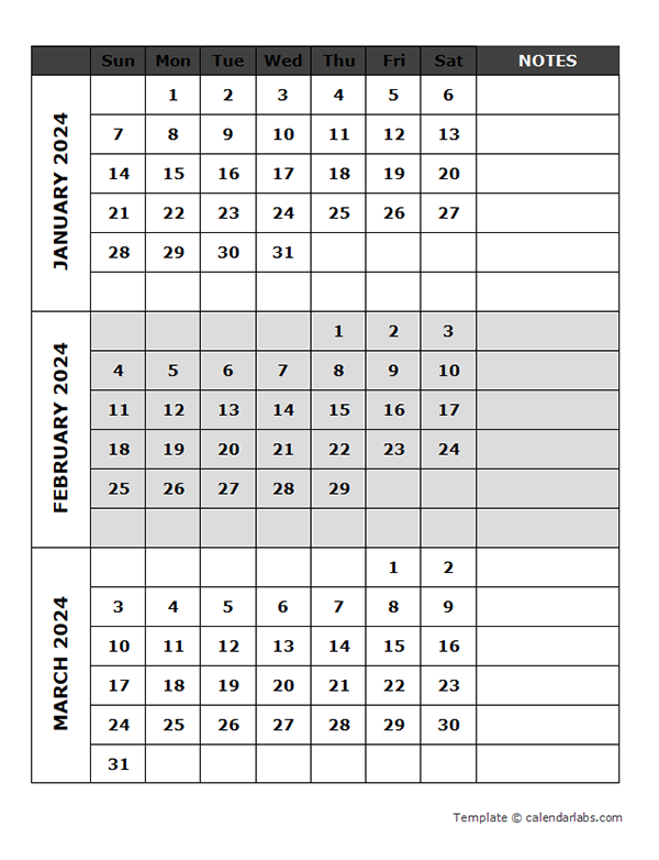 2024 Quarterly Calendar