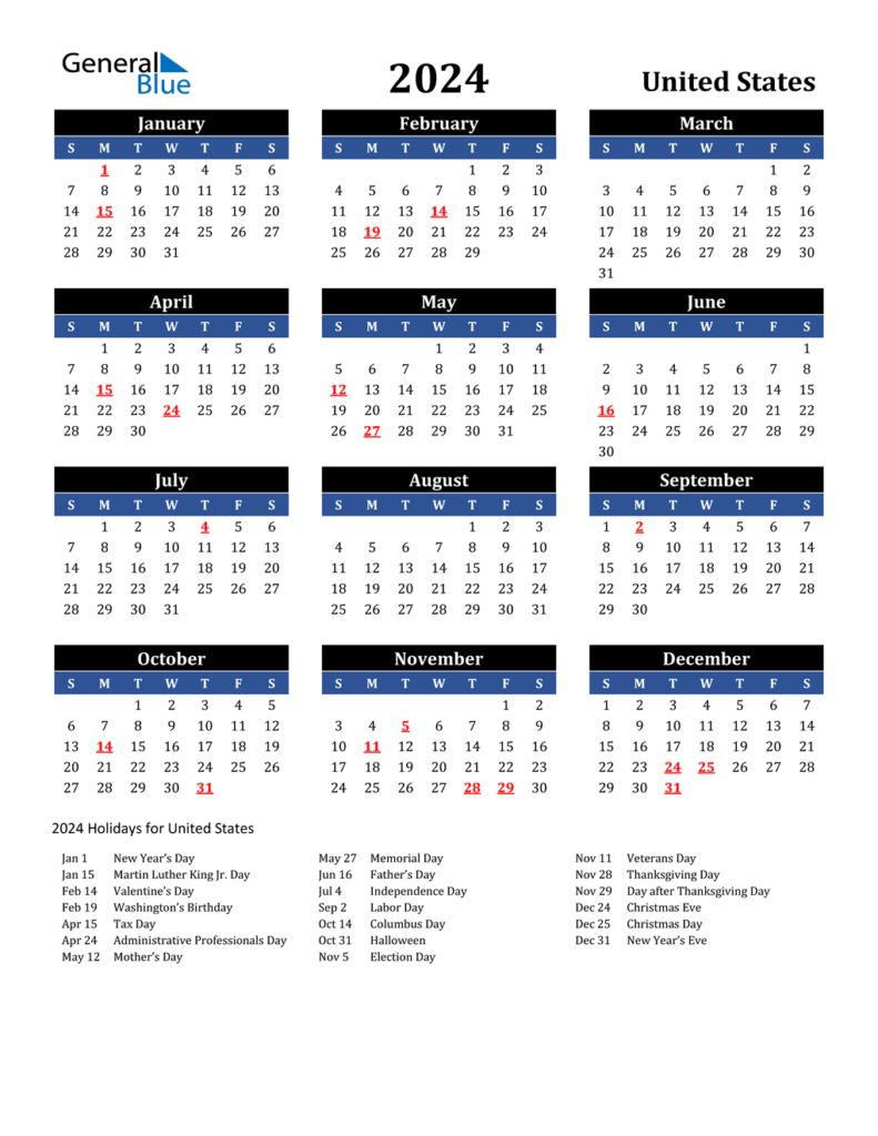 2024 U.s. Calendar