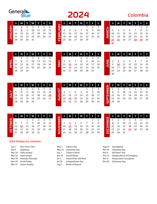 Calendar 2024 Colombia 2024 Calendar Printable