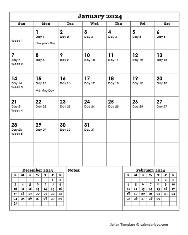 Printable Julian Calendar 2024