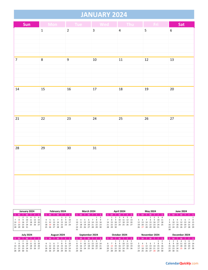 Monthly Printable Calendar 2024