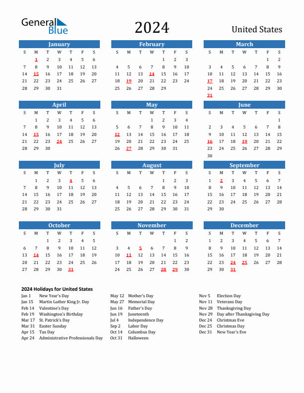 2024 U.s. Calendar