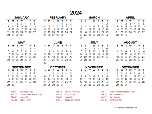 2024 At A Glance Calendar
