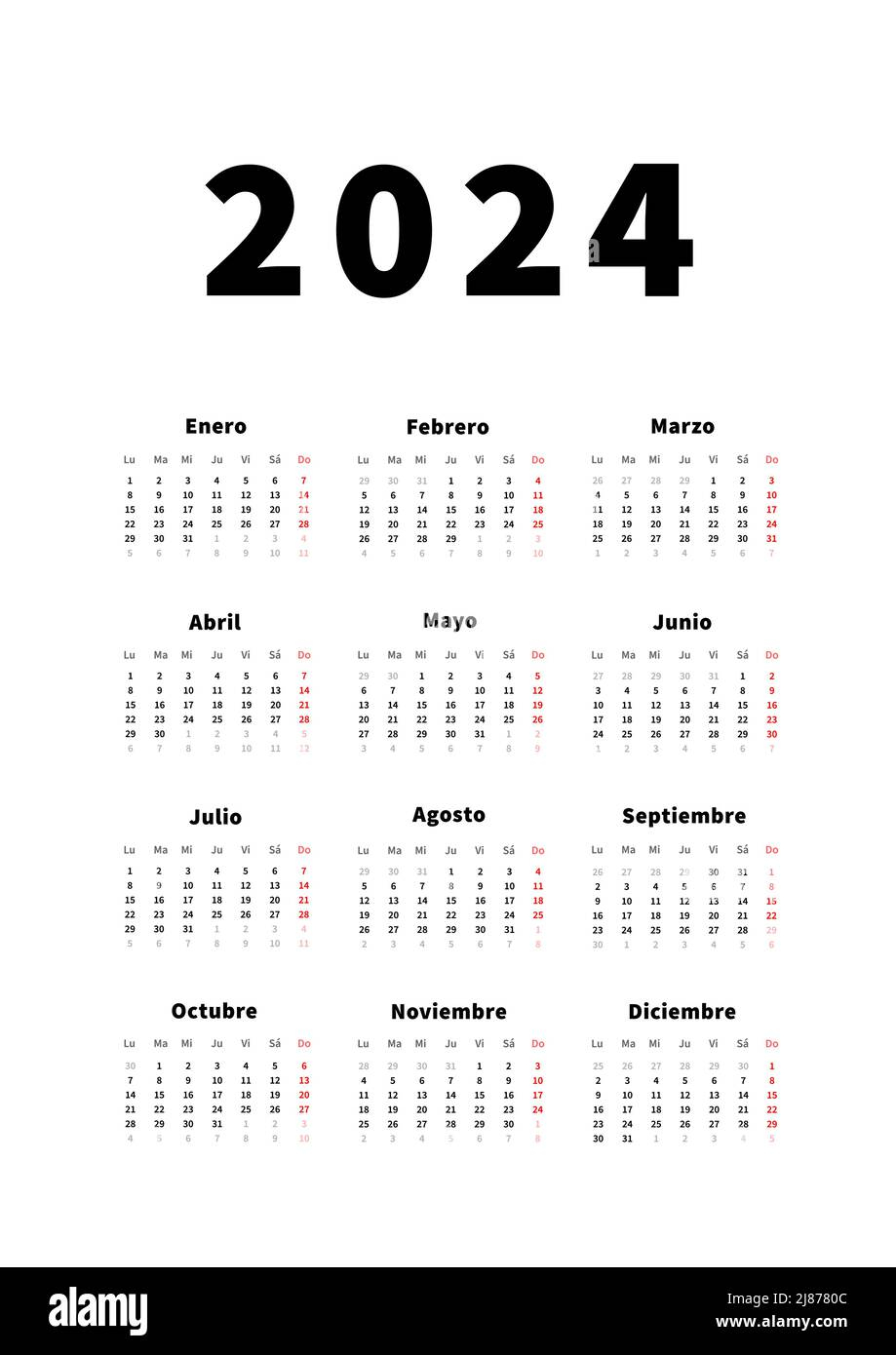 Spanish Calendar 2024 2024 Calendar Printable