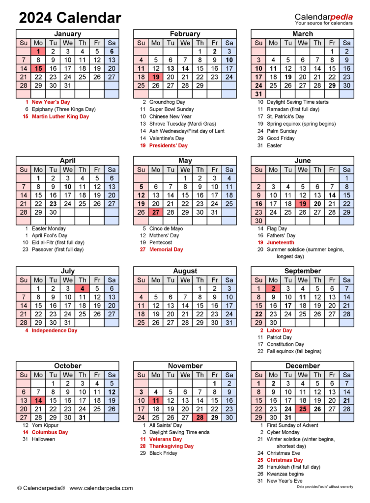 National Calendar 2024