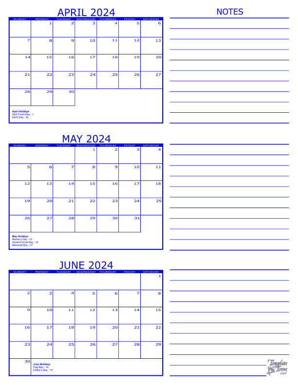 May June Calendar 2024