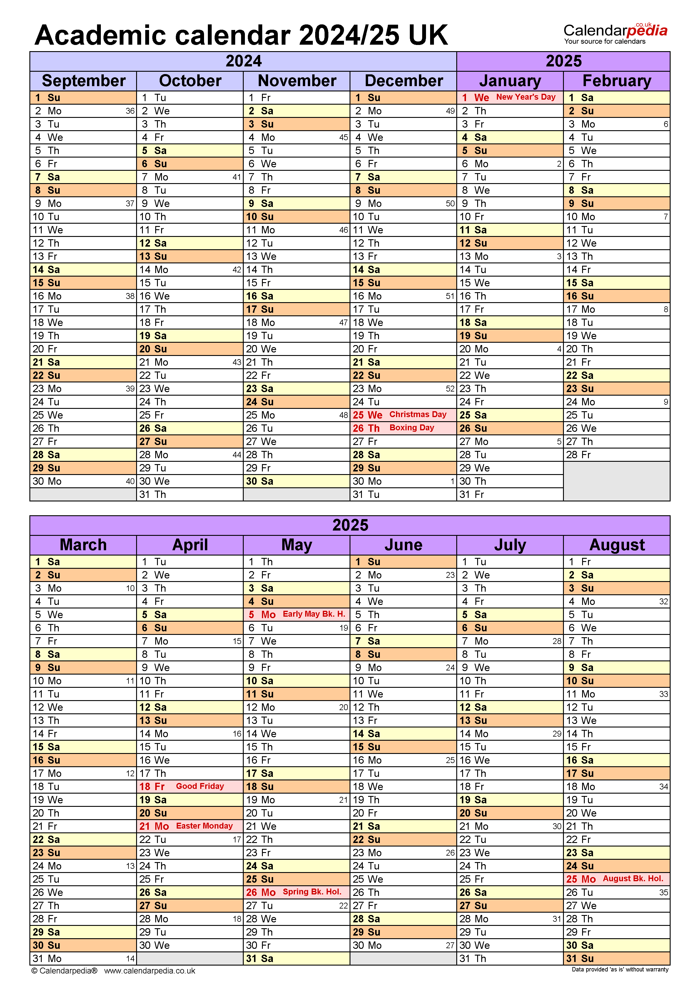 Academic Calendars 2024 25 UK Free Printable Word Templates - 2024 ...