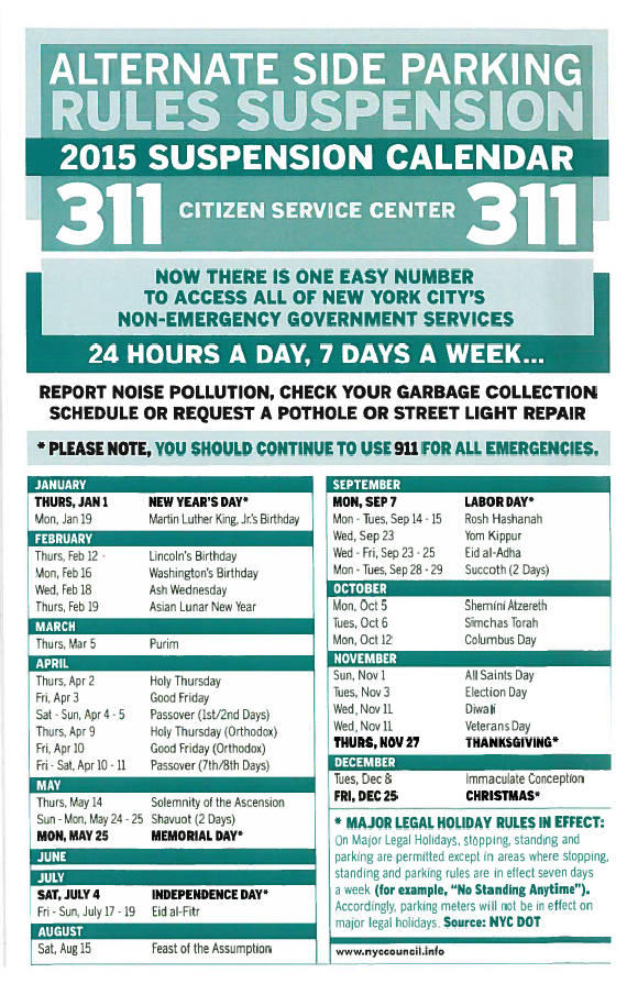 Nyc Alternate Side Parking Calendar 2024