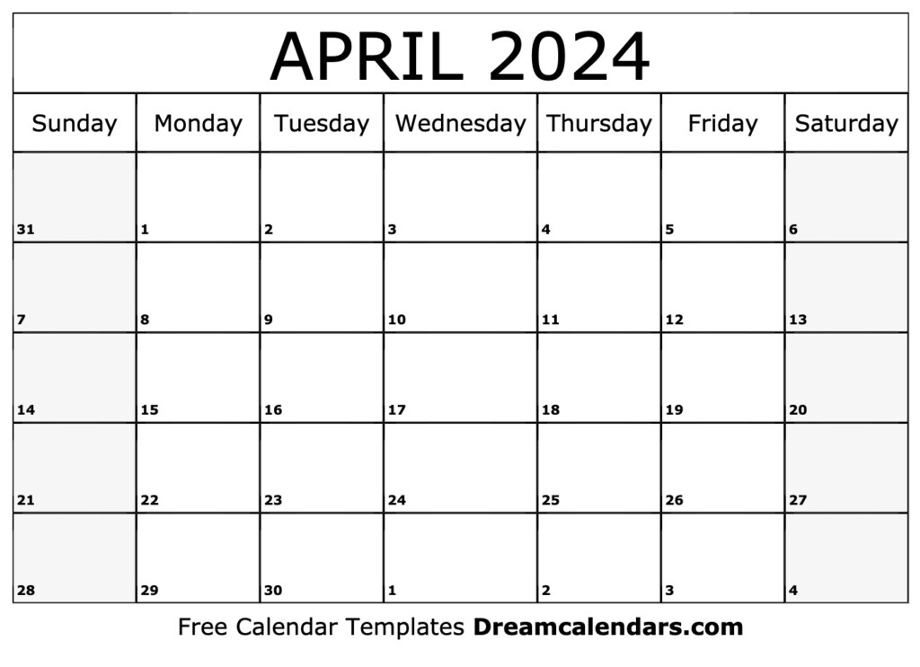 April Blank Calendar 2024