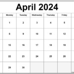 Editable April 2024 Calendar