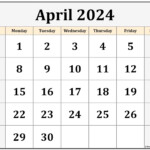 Editable April 2024 Calendar