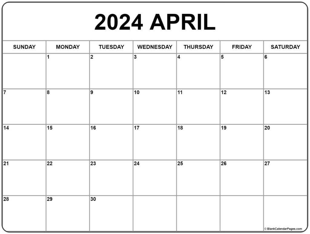 April Calendar Printable 2024