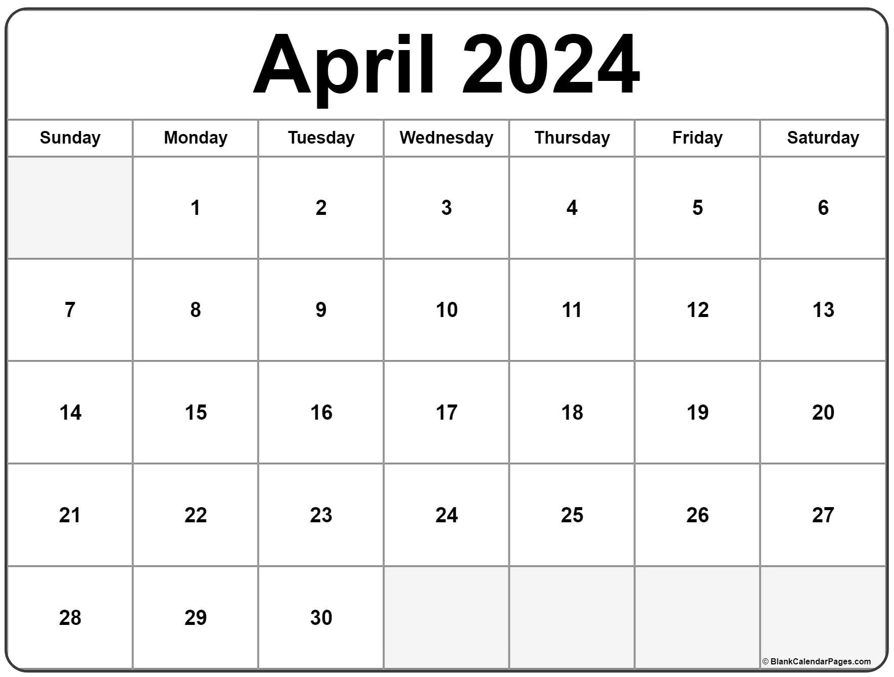 Printable April 2024 Calendar Big Dates Gambaran 2024 Calendar Printable