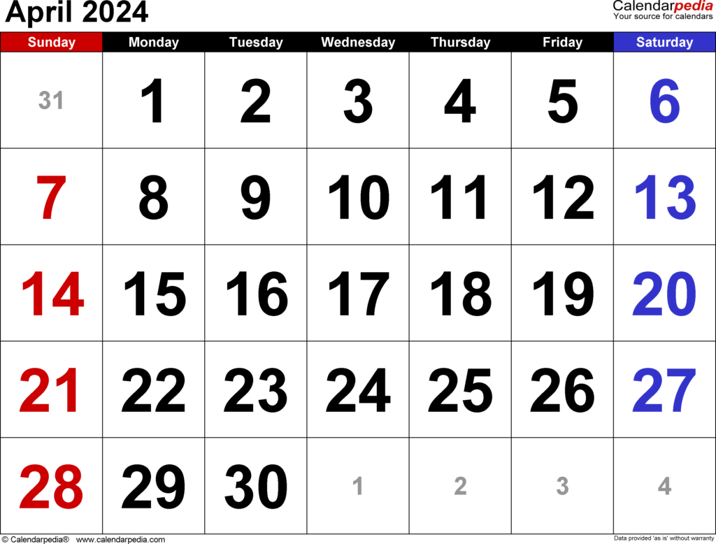 April 2024 Calendar Template