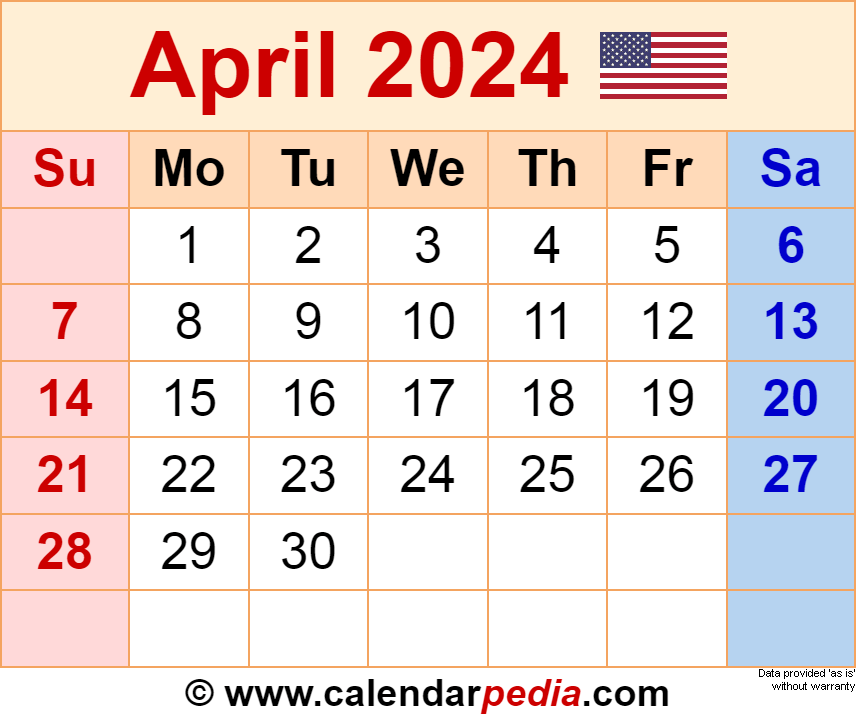 Calendar 2024 April Month 2024 Calendar Printable