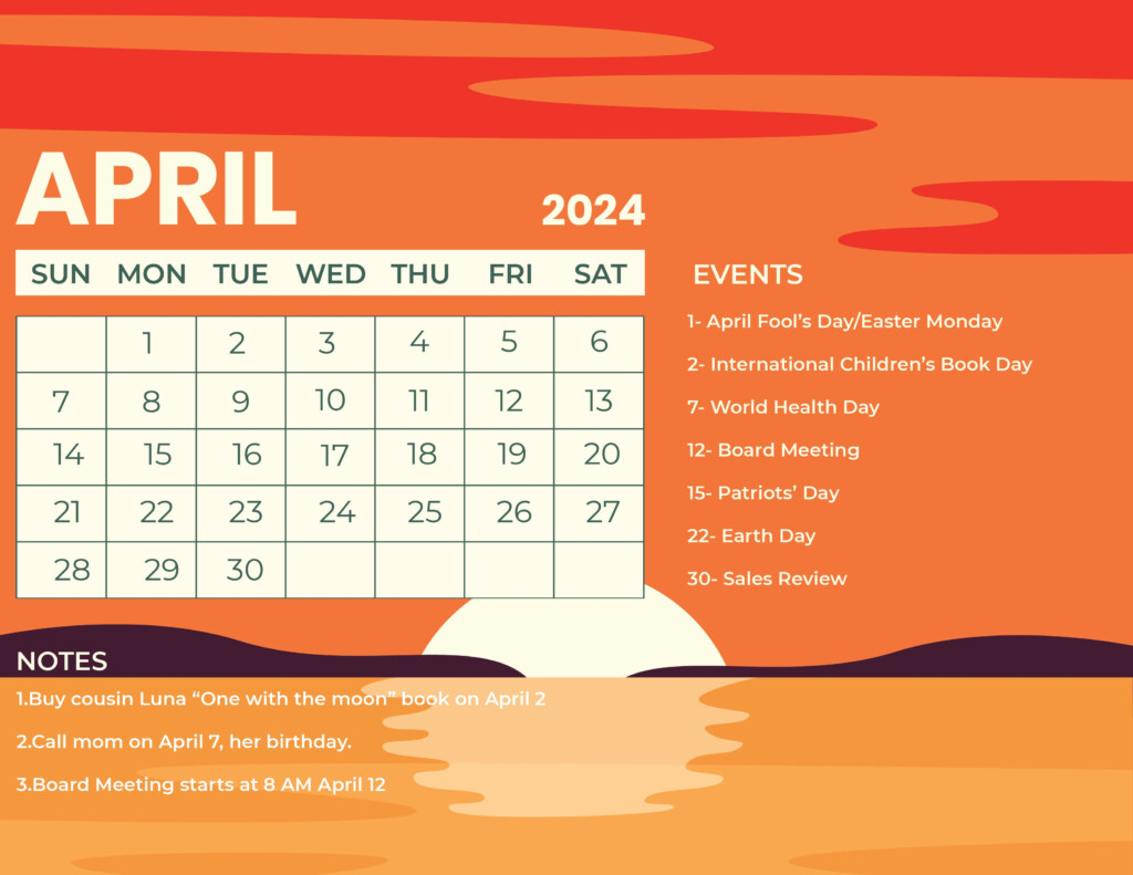 April 2024 Calendar Easter