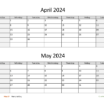 Calendar 2024 April May