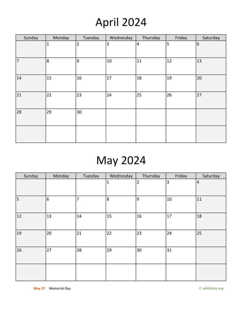 April May 2024 Calendar