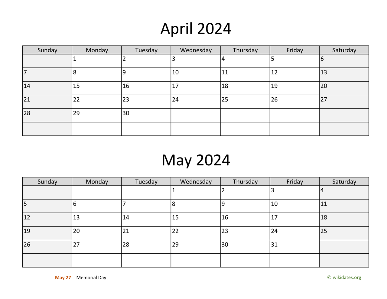 April And May 2024 Calendar WikiDates - 2024 Calendar Printable