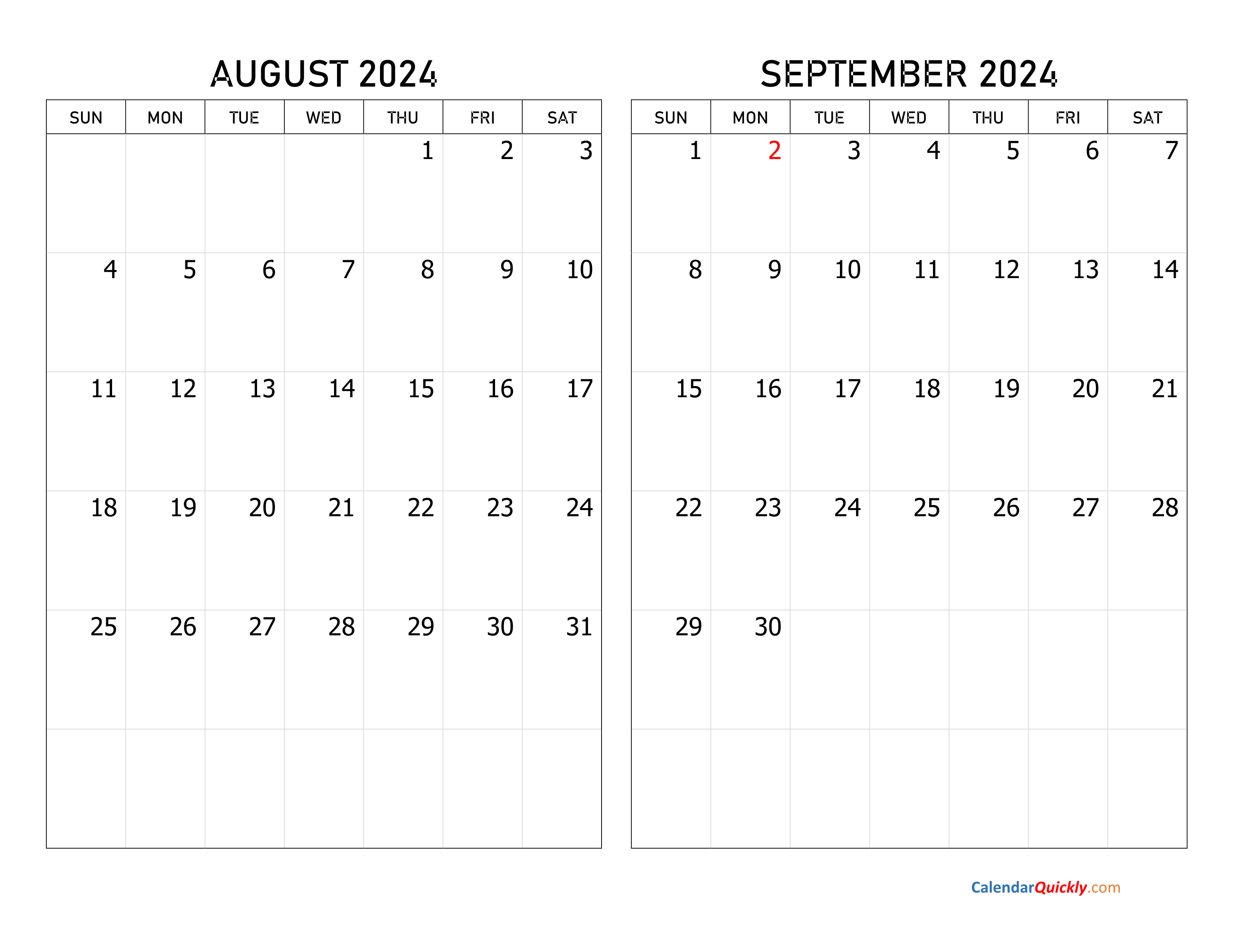 August September 2024 Calendar 2024 Calendar Printable