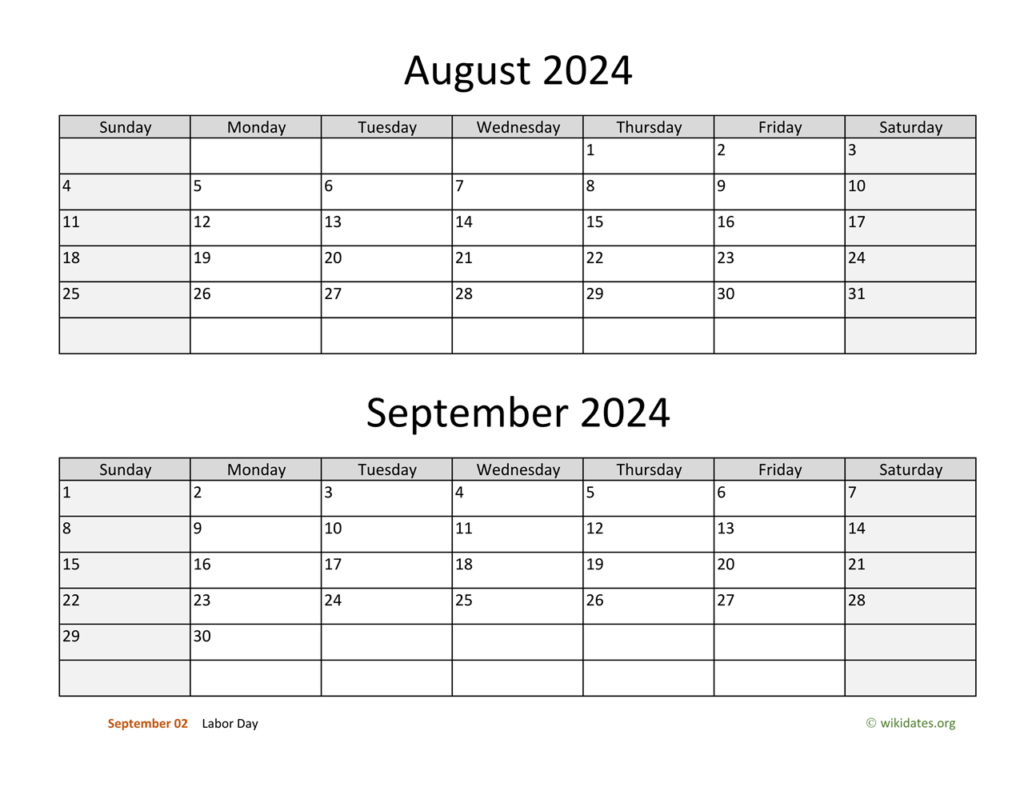 August September 2024 Calendar