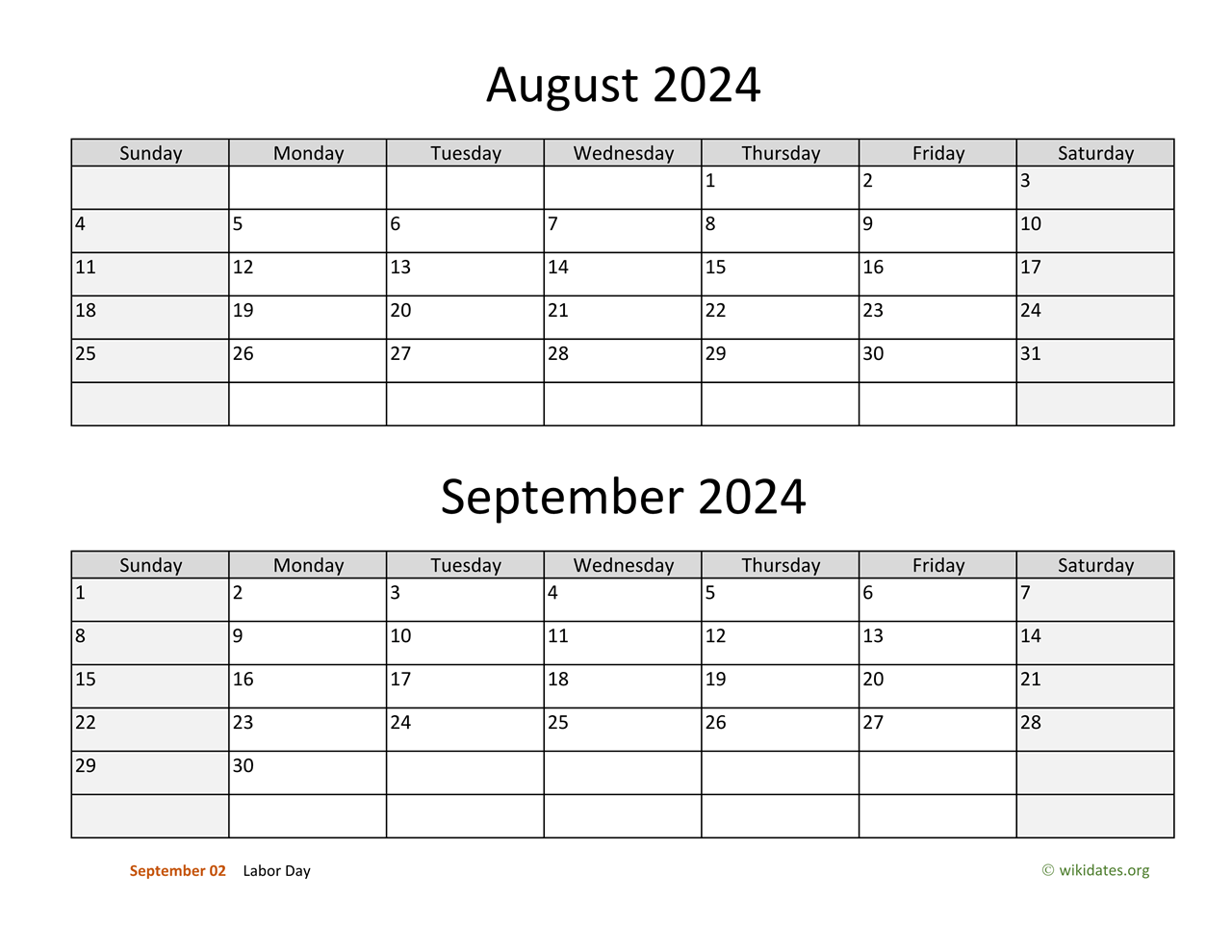 August September 2024 Calendar 2024 Calendar Printable