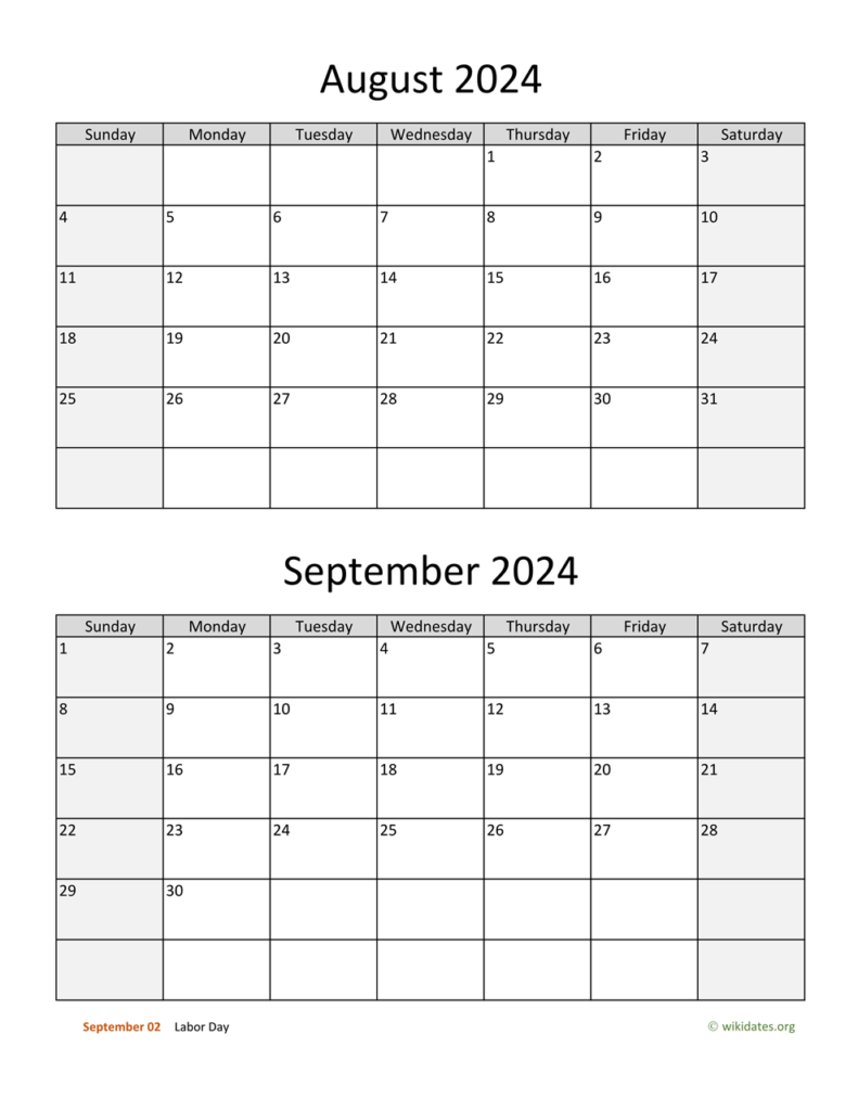 August September 2024 Calendar