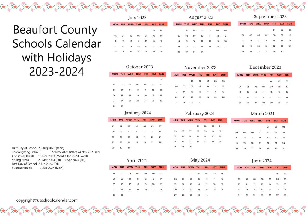 Beaufort County School Calendar 2024-2023