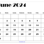 Blank June 2024 Calendar Printable