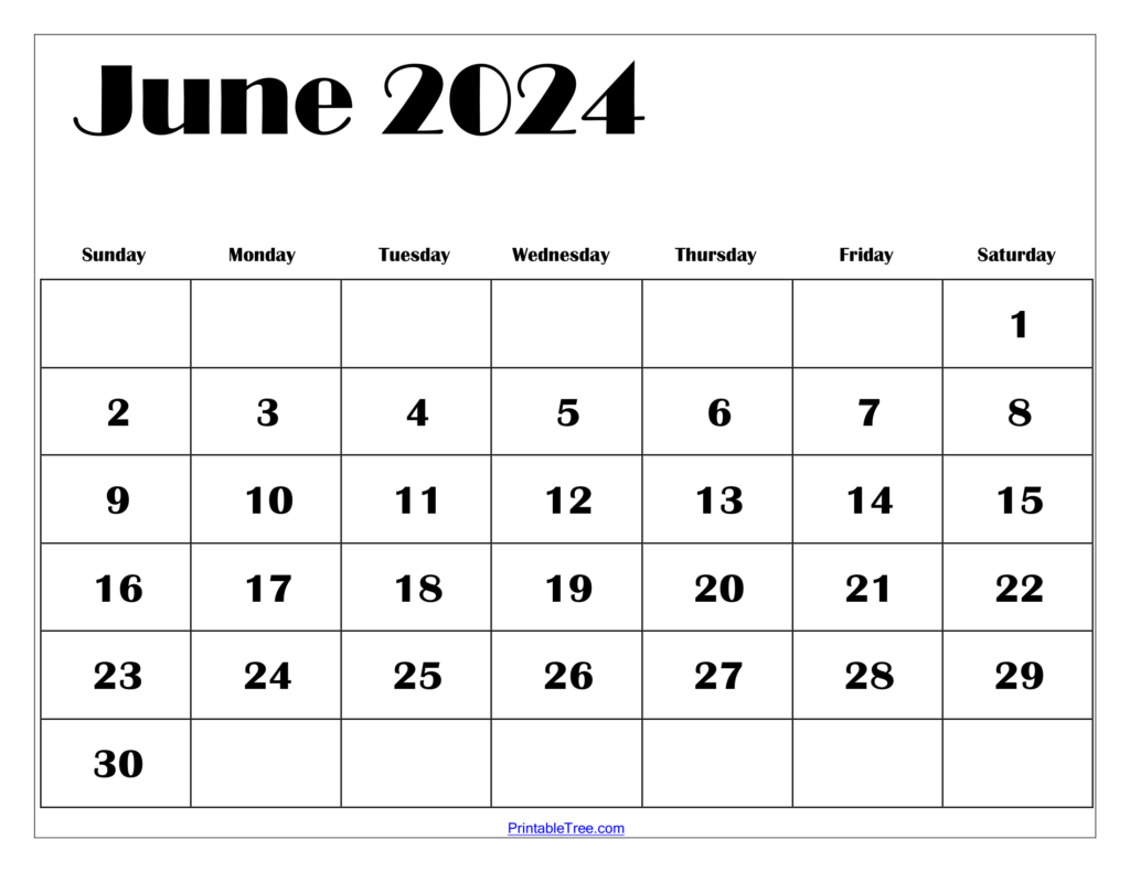 Blank June 2024 Calendar Editable