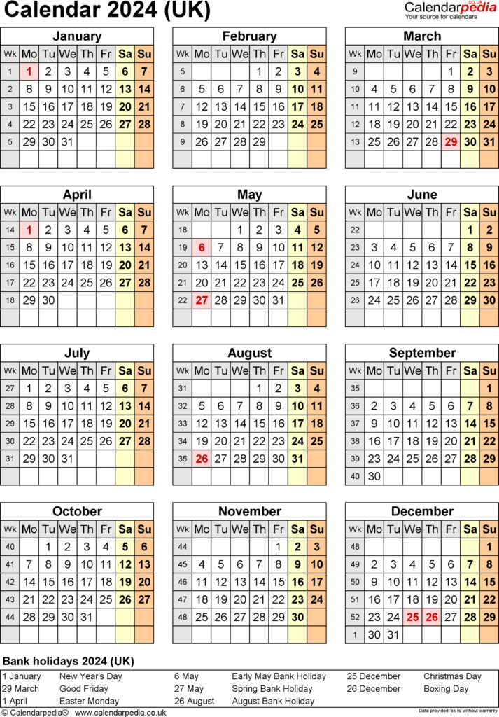 2024 Monthly Calendar Excel