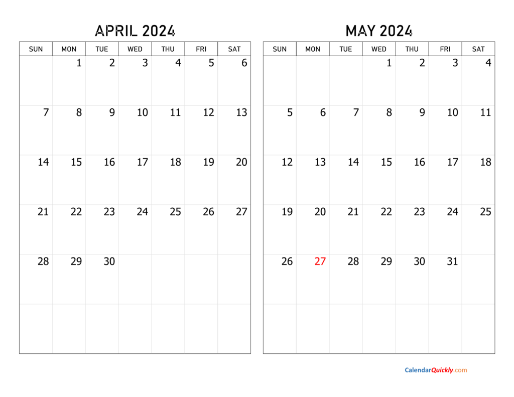 March April May 2024 Calendar