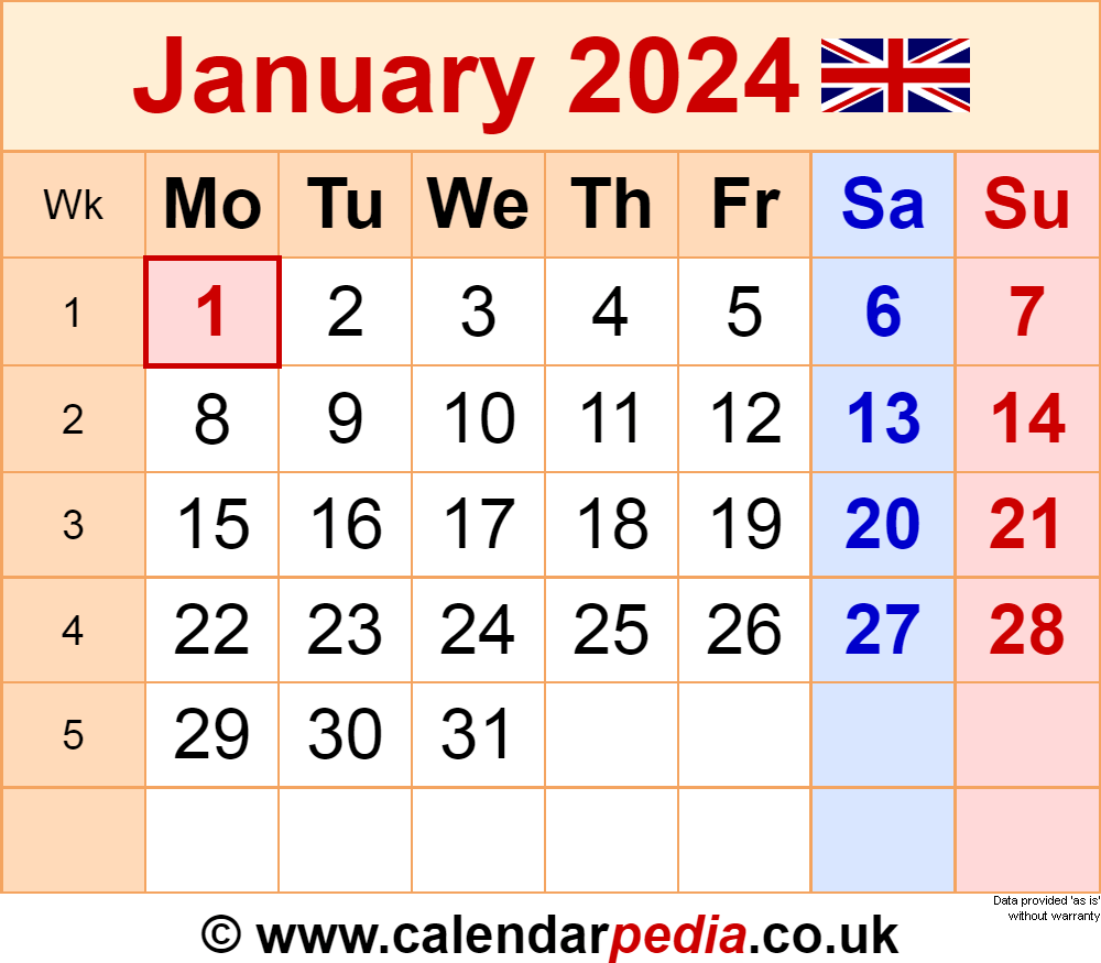 Calendar For 2024 January